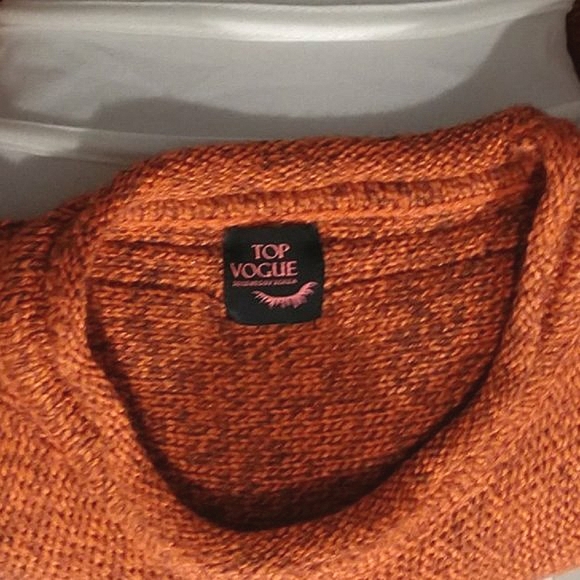 Poncho Oversized Pullover Knit 3/4 Batwing Sleeve Heathered Gray Orange - Picture 3 of 5